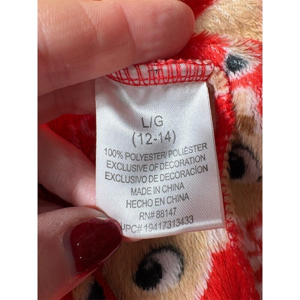 Rudolph Womens Hooded Zip One Piece Pajama Onesie Red Print Size 12-14 - Picture 9 of 11